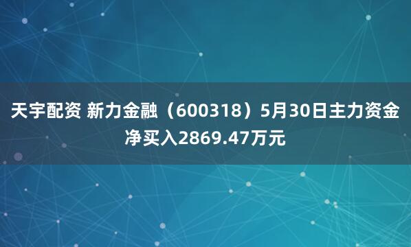 天宇配资 新力金融（600318）5月30日主力资金净买入2869.47万元