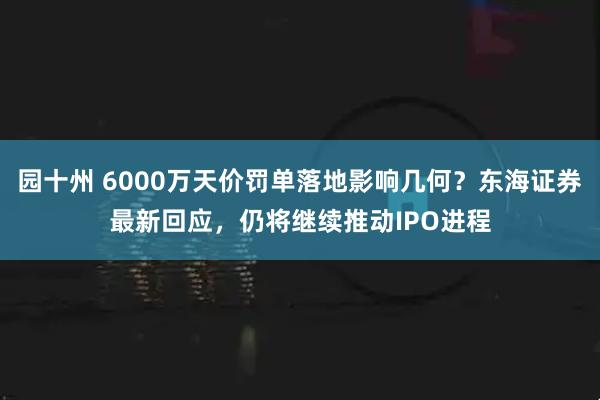 园十州 6000万天价罚单落地影响几何？东海证券最新回应，仍将继续推动IPO进程
